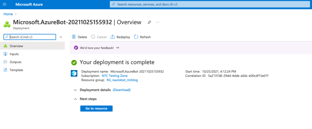Azure - Bot Deployment Completed