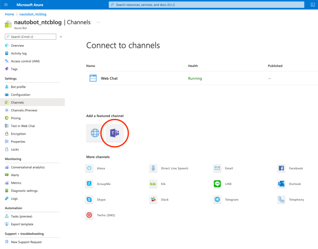 Azure - Select Teams Channel