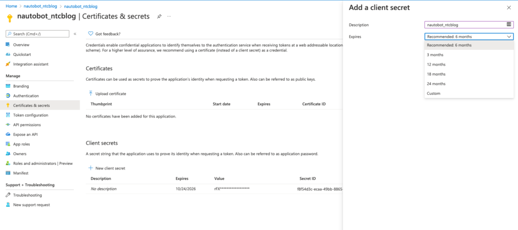 Azure - New Client Secret