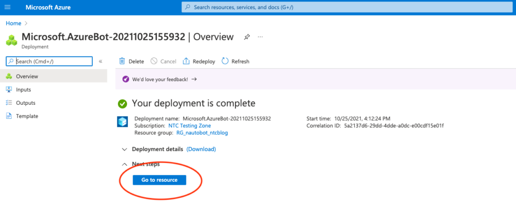 Azure Bot and Resource Group