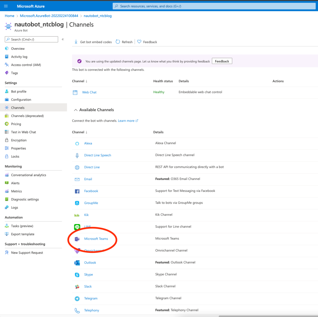 Azure Bot Channel