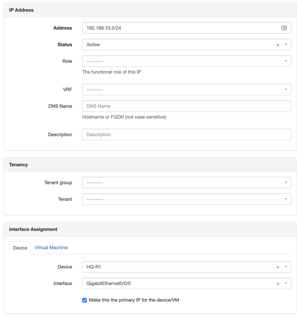 primary IP for the device
